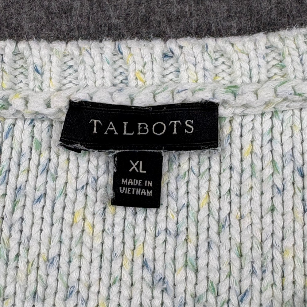 Talbots Women XL Cable Knit Sweater Speckled Cottagecore Neutral Coastal Prep - Picture 3 of 8
